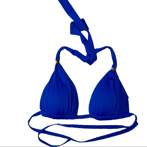 EUC Ralph Lauren blue lined triangle bikini top - Picture 1 of 6